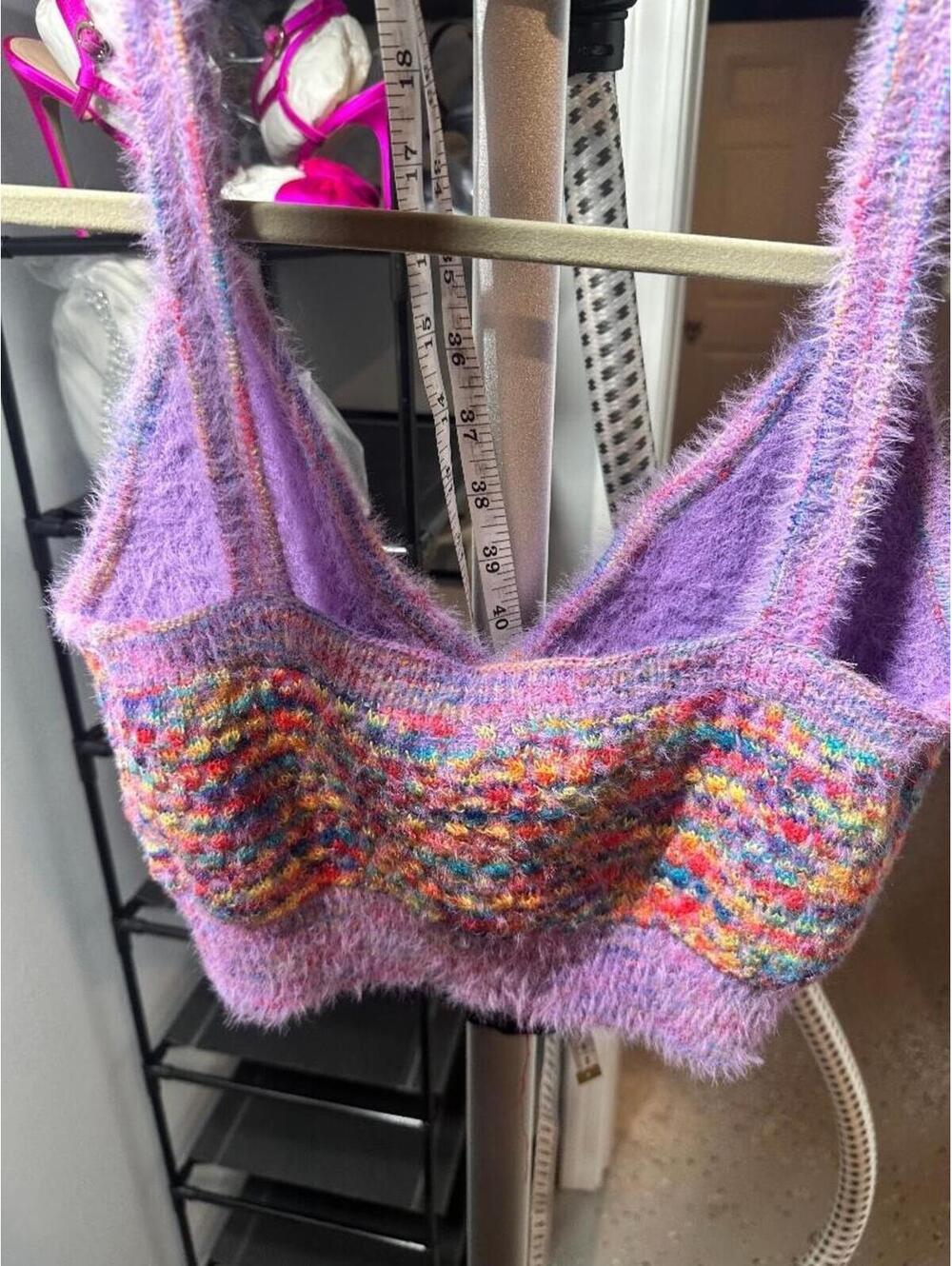 Hazel Moon Fuzzy Knit Cardigan & Bralette Set M Rainbow Speckled Soft Cozy Bouti - Picture 5 of 7